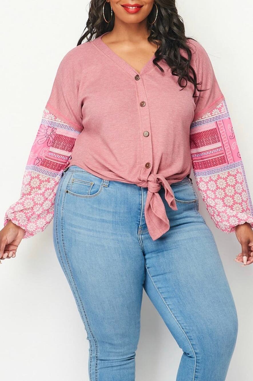 Baea Plus Size Boho Thermal Button Front Cardigan Top Size 1X In Pink New